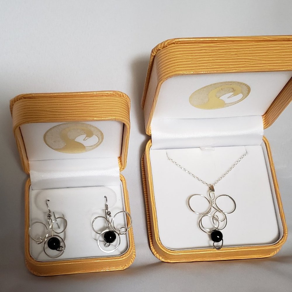 Handmade Sterling, Onyx earrings, necklace NWOT **
